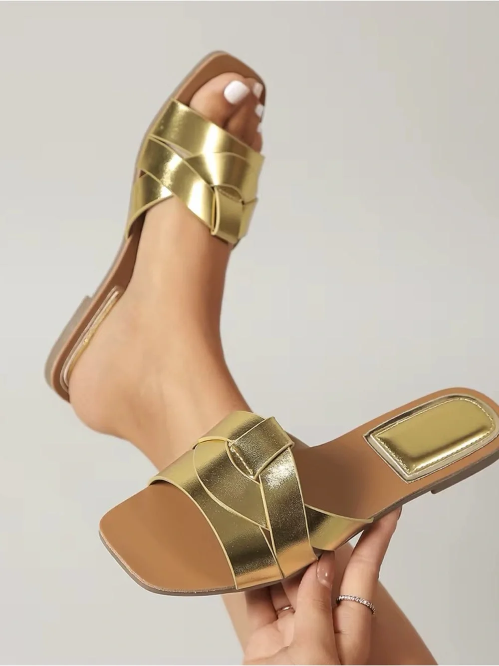 Zara White Slide Sandals with Gold Logo Pin - Picture 6 of 11